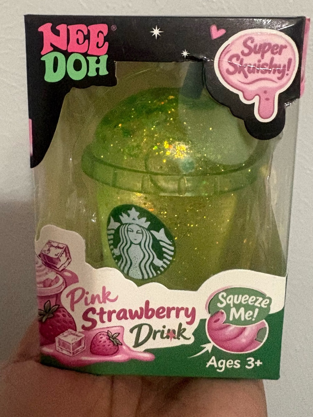 Starbucks Green Glitter Strawberry Drink squishy Toy